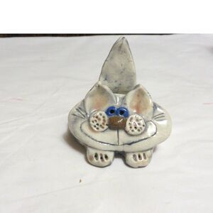 Grillo Handmade Studio Pottery Cat Business Card Holder Figurine Artist Sign